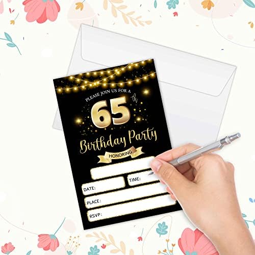 RLCNOT 65 Születésnapi Meghívók, Kártyák Borítékok Készlet 20 - a Klasszikus Fekete-Arany Szülinapi Meghívókat