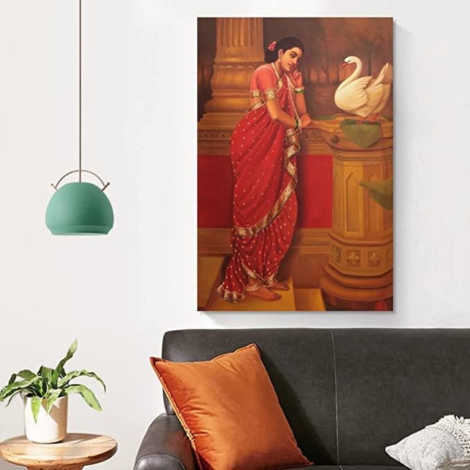 Vászon Festmény Raja Ravi Varma Hamsa, valamint Damayanti Olaj Festmény Művészet Plakát, Poszter Hálószoba