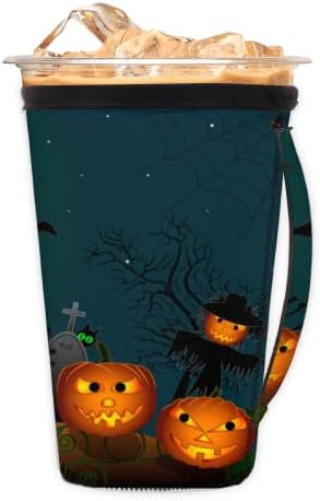 Rajzfilm Halloween Sütőtök Madárijesztő Újrafelhasználható Jeges Kávé Ujj fogantyúval Neoprén Kupa-a Hüvely,