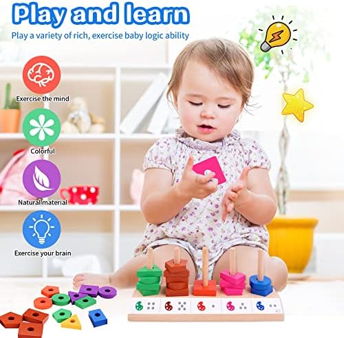 SunPooo Montessori Játékok Korosztály 3 Alakú Besorolás, illetve Színes Halmozási Blokkok Tanulás, Oktatás